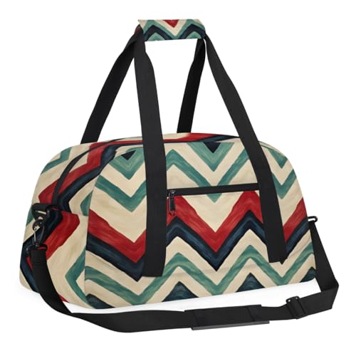 Herringbone Stripe Print Gym Travel Duffle Bag for Women & Men with Front Zipper Pocket for Sports, Overnight, Weekender, Carry On,Workout & Dance Bag,Geometric Pattern,18.9 * 8.7 * 10.6 in