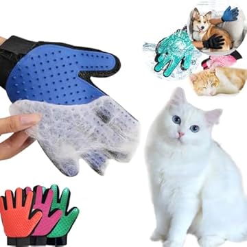 Luva Tira Pelos Pet Escova Nano Magnética para Cães e Gatos Remove Para Banho Tamanho Único (Azul, Único - Lado Direito)