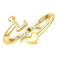Turandoss Gold Ring Damen Mädchen - 14K Vergoldet Herz Ringe Gold Wasserfest Buchstaben L Nicht Anlaufendes Stapelring Verstellbare Goldene Ringe Geschenke für Frauen Freundin