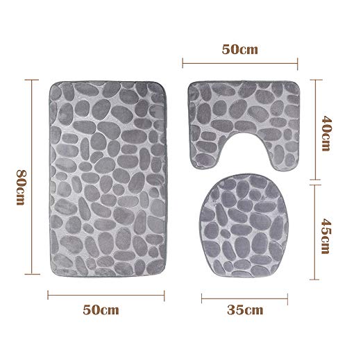 MANNUOSI Badteppich-Sets 3-teilige rutschfeste und wc Teppich Set 3er-Pack Badteppiche Set U-Form konturiert badematten… – Bild 4