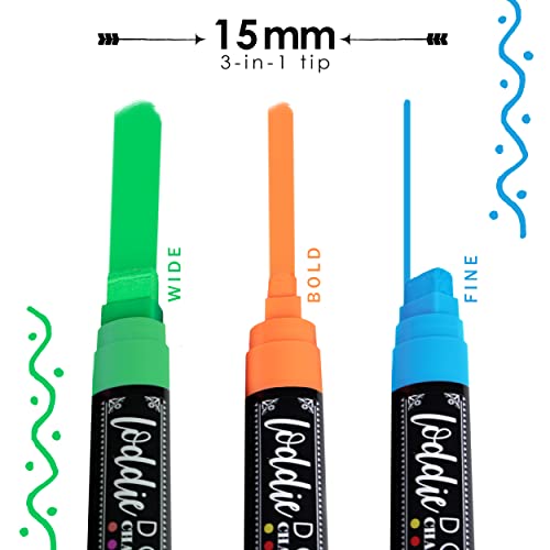 Image of Loddie Doddie Jumbo Chalkboard Markers - 8 Pack, Multicolor, 15 mm Chisel Tip - Easy Erase Smudge Proof Chalk Markers - Bold Bright Colors For Chalk Art - Versatile Dry Erase Pens for Glass