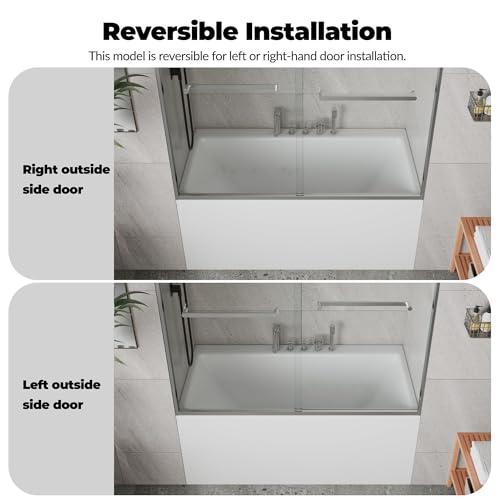 GarveeTech 56-60 Inch W× 59 Inch H Double Sliding Shower Door, Semi-Frameless Bypass Bathroom Door with 1/4\" Tempered Glass, Brushed Nickel Finish for Walk-in Shower or Bathtub Enclosure