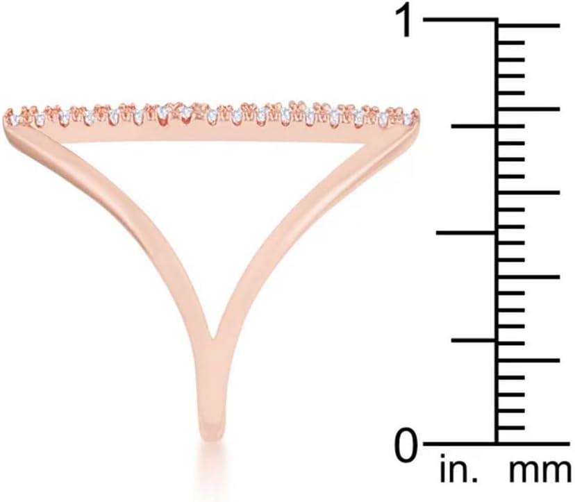Unique Modern Open Parallel Cocktail Statement Ring, Pave Cubic Zirconia CZ Accents, Rose Gold Plating - Image 4