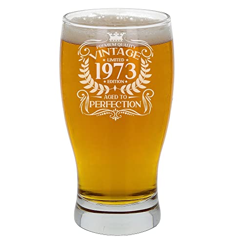 Always Looking Good Regalo de cumpleaños número 52 para hombres, vintage de 1973, envejecido a la perfección, vaso de cerveza grabado para 52 años, vasos de cerveza de tulipán de cerveza grabados