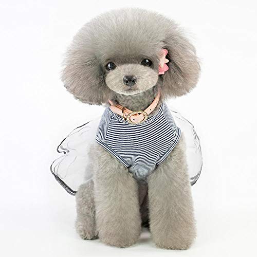 N/A Lindo vestido de verão com listras para cães e cães, saia de casamento de malha (preto P)