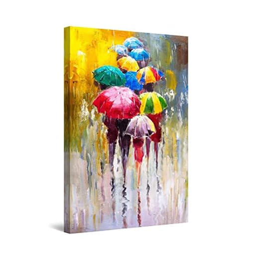 Startonight Cuadro Moderno en Lienzo - Pintura Feliz De Paraguas De Colores - Pintura Abstracta Para Salon Decoración Grande 80 x 120 cm