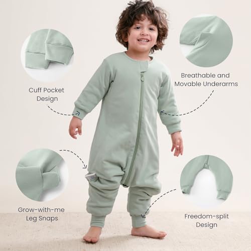Image of kaiya baby Organic Cotton Sleep Sack with Feet,1.0 TOG Sleep Bag,3-4T | Safe Sleep Design, CPSC Tested, GOTS Certified, Organic Cotton & Camel Wool Filling, Temp Sensing Sticker, Two-Way Zipper