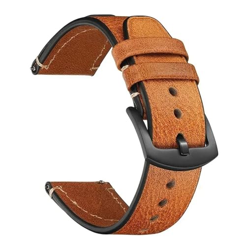 VMBVBHMDF Correa de reloj de cuero genuino de 20 mm y 22 mm compatible con Samsung Galaxy Watch 7, 6, 5 y 4. Correa compatible con Xiaomi Redmi Watch 5 Lite Active.(Yellow brown,22mm)
