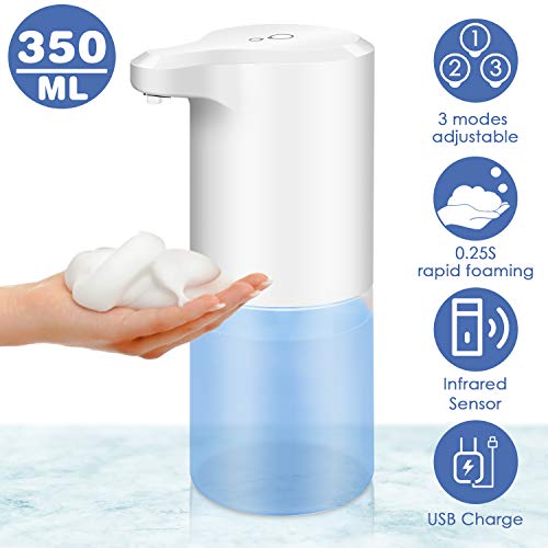 BITIWEND Touchless Foaming Soap Dispenser, 350ml Automatic Foam Soap Dispenser, Infrared Motion Sensor, USB Charging, Hand Free Countertop Foam Soap Pump for Kitchen Bathroom Office Hospital