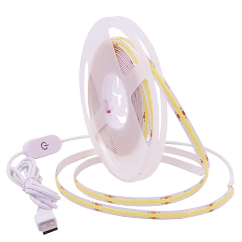 GQL Dimmable COB LED Strip with White Dimmer Switch, 5V USB Flexible Light Ribbon, Self-Adhesive Tape for Indoor Home Commercial Cupboard TV Backlight (Cold White, 0.5m)