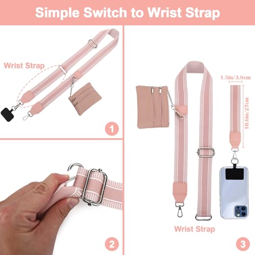 Image of XANGNIER Clip and Go Strap for Phone with Wallet Crossbody, Phone Strap with Zippered Wallet, Adjustable Anti Theft Cellphone Lanyard for Women, Cellphone Chain Accessories,Multicolor 19
