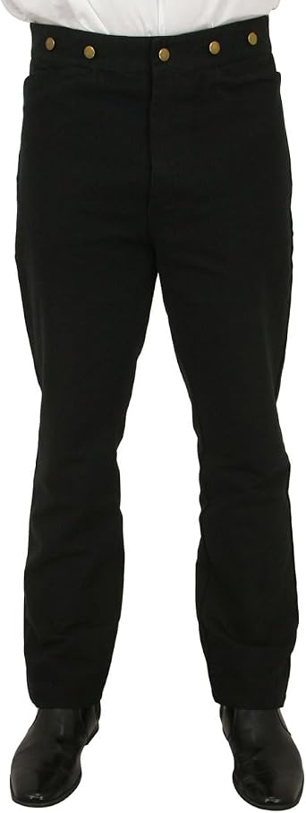 Historical Emporium Mens High Waist Classic Canvas Trousers, Victorian Western Pants with Suspender Buttons