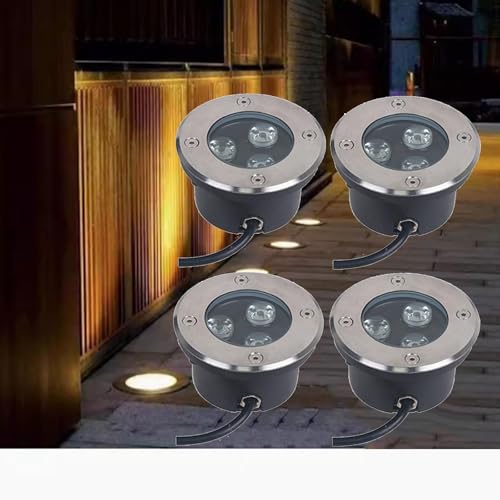 DUOAZJL 4PCS Focos LED ultrafinos - Iluminación subacuática estanca de 3W, foco LED exterior estanco IP68, iluminación empotrada para piscina, jardín, terraza(White,3W(DC85-265v))