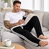 COSHAL® Joggers Track Pants for Mens 2 Side Striped Open Hem Bottoms Casual Sweat Pants Trousers Men Tracksuit Mens Lounge Pants Men's Nightwear Trouser Pant Black XXL #4
