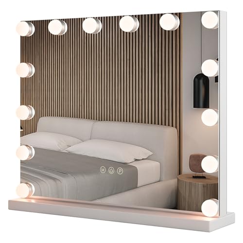COSTWAY Espejo de Maquillaje Hollywood con 14 Bombillas LED, 3 Modos de Iluminación Ajustables, Luz Camerino, Control Táctil, 50 x 12 x 43 cm
