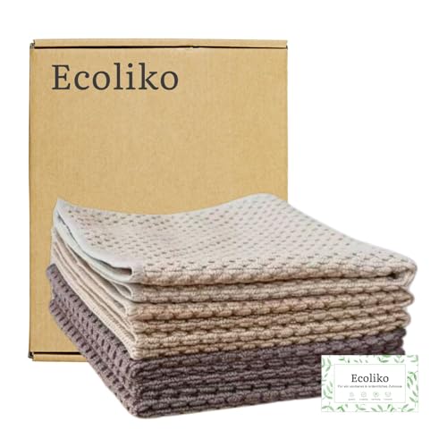 Ecoliko Putztücher für Matte & Glatte Küchenfronten [6er] fusselfrei & schnelltrocknend, Reinigungstücher für Kühlschrank, zur leichten Entfernung von Öl & Fingerabdrücken, 30×30 cm