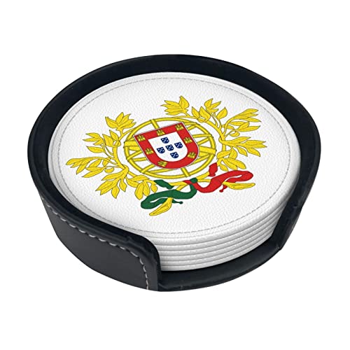 Armoiries du Portugal Dessous de Verre Rond en Cuir Anti-Taches et Anti-brûlure Protégez Le Bureau 6 pièces 4 po