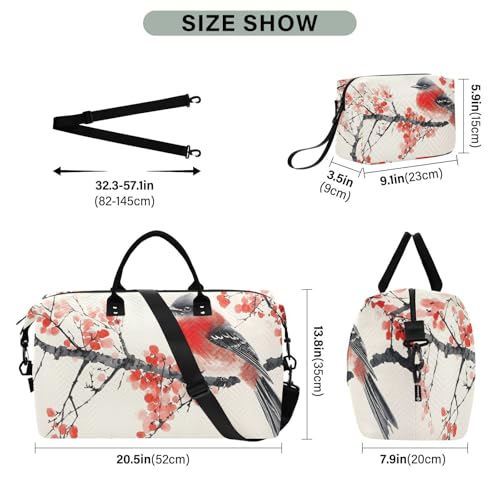 Cherry Bird Chinese Large Travel Duffel Bag, Sports Tote Gym Bags, Shoulder Weekender Overnight Bags for Women Men3