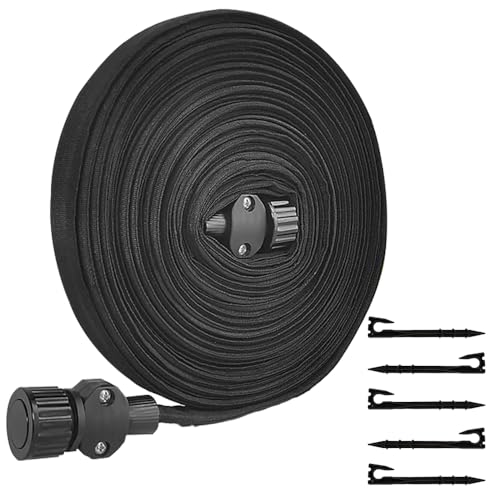 25ft Flat Soaker Hose for Garden Beds with Ground Nails,Water Saving Consistent Drip Irrigation System,Double Layer Lightweight Sprinkler Watering Hose,Duty Double Layer Leakproof Design