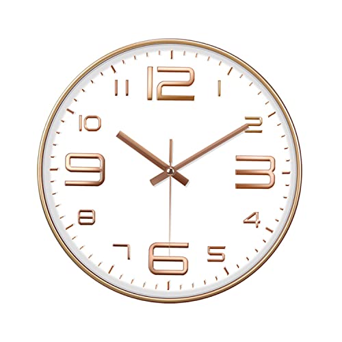 Aischens Horloge Murale Ronde Moderne silencieuse, Quartz Horloge Murale Silencieuse Adaptée au Salon Cuisine Chambre d'enfants Bureau Salle à Manger Bureau Horloge Alimentée par Batterie (d'or)