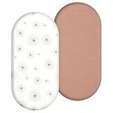 2 Pack Moses Basket Fitted Sheets, Breathable Newborn Pram Sheet, Washable Muslin Bassinet Sheet, Baby Crib Cradle Matress Cover Fit for Oval, Hourglass & Rectangle Boy and Girl(White+Borwn)