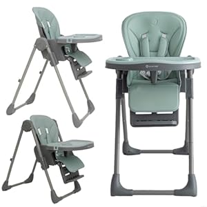 Olmitos Trona bebe multi posición ligera- Ajuste de altura y reclinable – Doble bandeja extraíble 3 posiciones – Funda de Polipiel Acolchada fácil limpieza- Arnés 5 Puntos hasta 3 años (Azul)