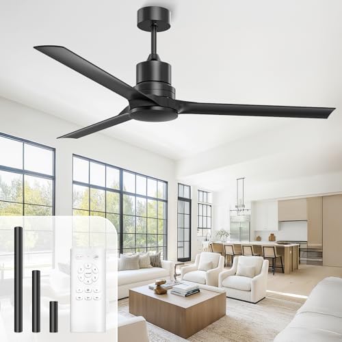 CLUGOJ 52" Ceiling Fans Without Lights, Outdoor Ceiling Fan, No Light with Remote, Modern Ceiling Fan, 3 Blades for Patios Living Room Bedroom Porch