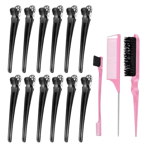 Sularpek 12pcs Pince Crocodile Cheveux Femme avec Peigne de Style, Pince Cheveux Coiffeur, Pince à Cheveux à Bec de Canard Pratiques pour Maquillage et...