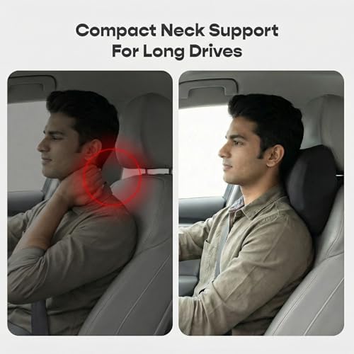 Image of SleepyCat Car Neck Rest Pillow | Adaptive Memory Foam Cushion | Neck Support for Cervical Pain Relief | Ergonomic Design | Fits Any Car Seat | Adjustable Straps | Machine Washable Cover | Black