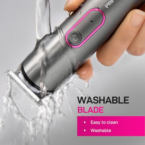 PRITECH Pubic Hair Trimmer Women - Rechargeable Bikini Trimmer for Women Sensitive Skin, Wet & Dry Use, Pain-Free Electric Razor&Shaver with Standing Recharge Dock, Ideal Gift, Aurora Gray