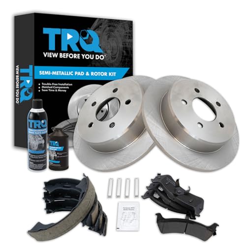 Image of TRQ Rear Brake Pad & Rotor Kit, with Chemical Kit Parking Brake Shoe Set Semi-Metallic Compatible with 1995-2001 Ford Explorer 1997-2001 Mercury Mountaineer