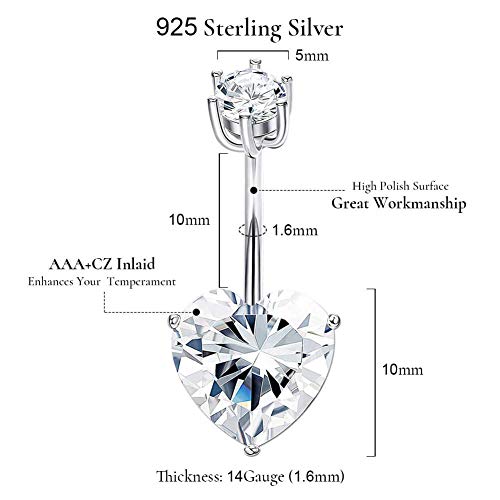 Arardo 925 Sterling Silver 14G Belly Button Rings Clear Cz Navel Rings Body Piercing Jewelry Classic Heart Ab0087 #TOP1