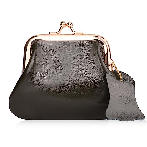 Oyachic Leather Coin Purse Cash Holder Cable Makeup Organizer Change Pouch Wallet Bag Clutch with Clasp for Men Women (Green)