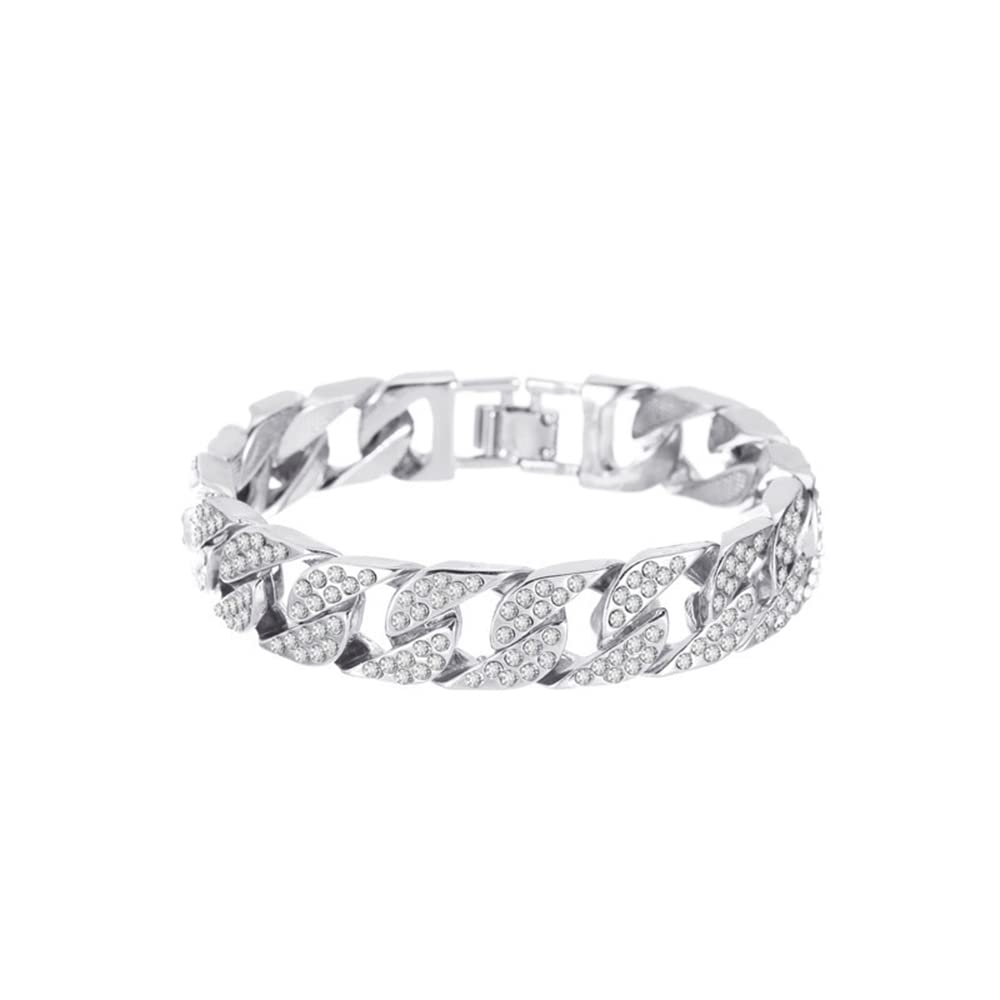 MalovecfBracelet Unisex Thick Chain Bracelet Wide Flash Diamond Bracelet Street Trendy Cool Bounce Accessories