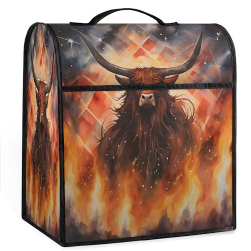Coffee Maker Cover Highland Cow Flame Kitchen Appliance Covers Small Appliance Covers Blender Cover Juicer Cover Dust Covers for Kitchen Appliances with Top Handle and Pockets,Washable,C939