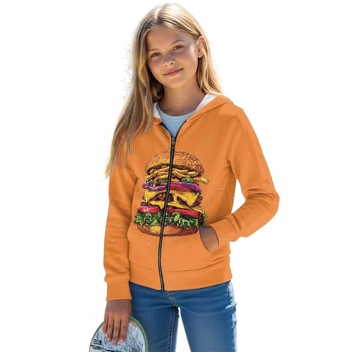 AFPANQZ Girls Zip-Up Hoodie Sweatshirts Lightweight Jacket Autumn Long Sleeve Hooded Shirts Pollover Tops Fall Outwear 6-16Y