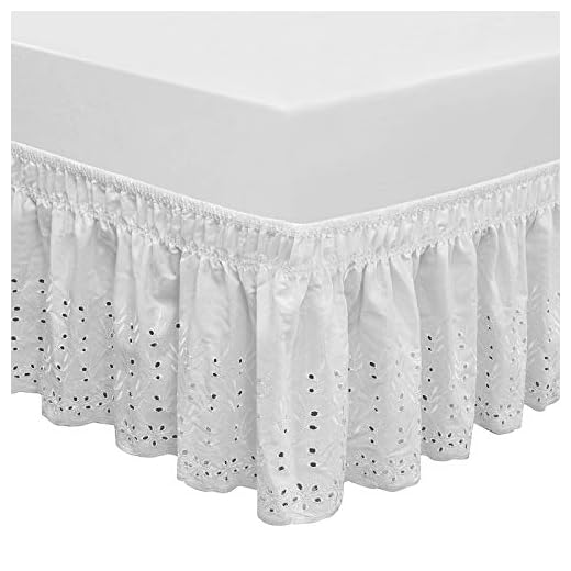 QSY Home Wrap Around Elastic Eyelet Bed Skirts 14 1/2 Inches Drop Dust Ruffle Three Fabric Sides Easy On/Easy Off Adjustable Polyester Cotton(White Queen/King)