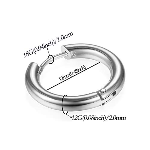 Image of 316L Surgical Stainless Steel Huggie Hoop Earrings 6mm 8mm 10mm 11mm 12mm 14mm Hypoallergenic Earrings Ring Cartilage Helix Lobes Hinge Sleep Earrings for Men Women