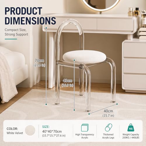 Silla de tocador de acrílico con cojín cómodo para dormitorio y sala de estar u oficina 2