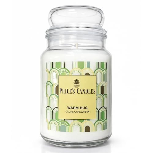 Prices Candles Warm Hug - Scented Candle in Large Jar - Creamy Vanilla Warm Spices & Woody Fragrance - Up to 130 Hours of Clean Fresh Quality Long Lasting Scent - Glass with Lid