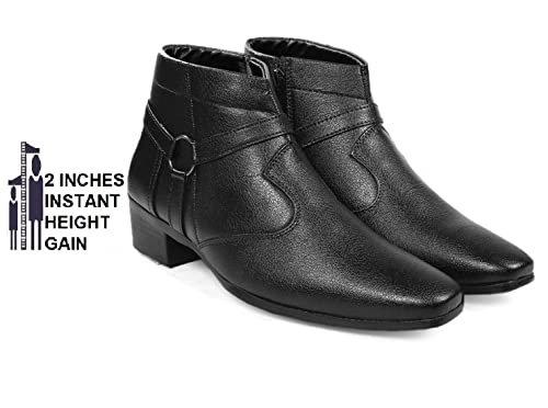 Image of BXXY Men's 2 Inch Heel Height Increasing Formal Ring Buckle Zipper Boots