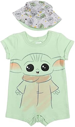 STAR WARS The Mandalorian The Child Newborn Baby Boys Romper and Sunhat Green 6-9 Months