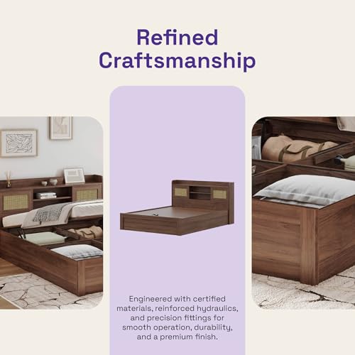 Image of Wakefit Bed | 3 Yr Warranty | Bed Queen Size, Comes with Hydraulic Storage, Noise-Free, Density:680-750 kg /m, Termite & Borer Resistant, Fits Mattresses Up to 8 inches(Tesser 78x60- Columbian Walnut)