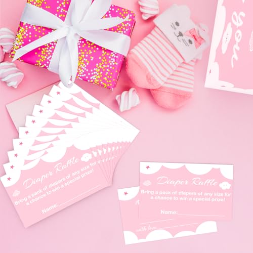 Image of Diaper Raffle Tickets with Card Box, 50 Pink Raffle Tickets and Box for Baby Shower Game, Gender Reveal, Oh Baby Theme Party Decorations