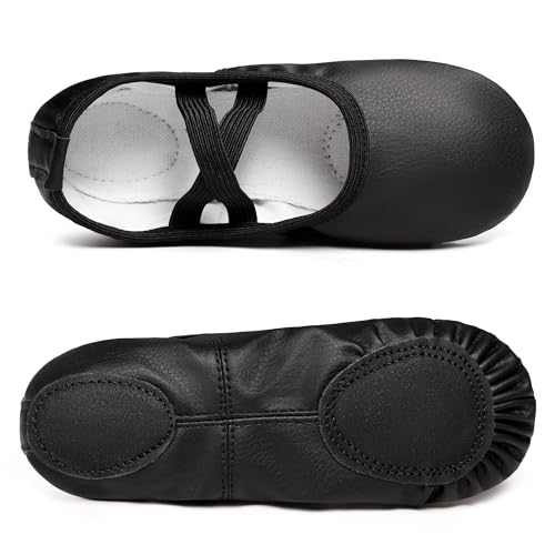 Dynadans Soft Leather Ballet Shoes/Ballet Slippers/Dance Shoes for Girls and Boys (Toddler/Little/Big Kid/Women)-Black-5M Big Kid