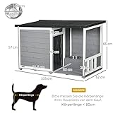 PawHut Hundehütte aus Holz, Hundehaus mit 2 Schüsseln, Terrasse, Outdoor Hundehaus Kleintierhaus für kleine Hunde mit Asphaltdach, für Draußen, Wetterbeständig, Grau, 103 x 62 x 60-66 cm