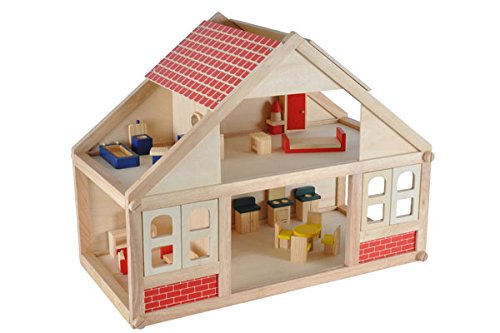 Preisvergleich Produktbild Puppenhaus aus Holz mit Zubehör 25-tlg.
