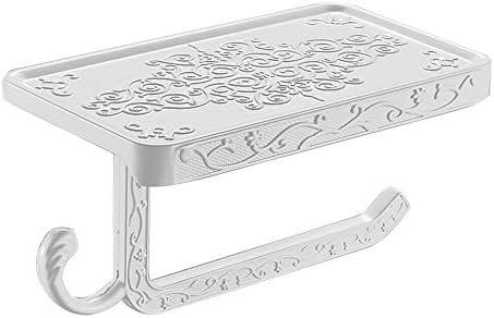 Delysia king Toilet Paper Holder Stand with Phone Shelf,Anti-Rust Aluminum Tissue Roll Dispenser Storage Wall Mounted (White)