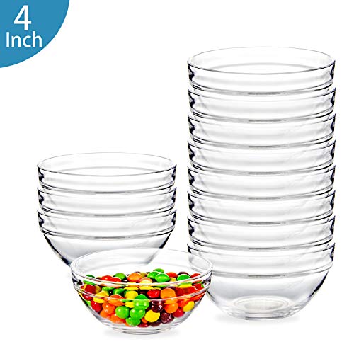 4 Inch Glass Ramekins Bowls,WERTIOO Mini Glass Bowls for Kitchen Prep, Dessert, Dips,