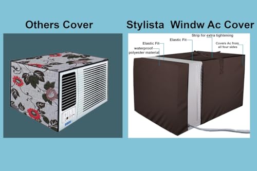 Image of Stylista Window ac Cover Suitable for O-General 1.1 Ton AMGB12FAWB-B, Coffee Color Elastic fit Cover for Front and Rear of Window Ac